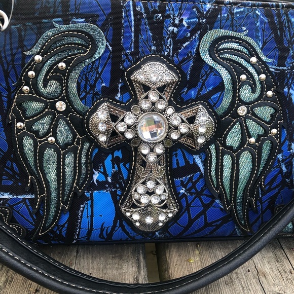 Western Style Blue and Black Shoulder Bag - Picture 7 of 11